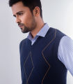 Navy Blue Sleeveless Sweater for Men. 