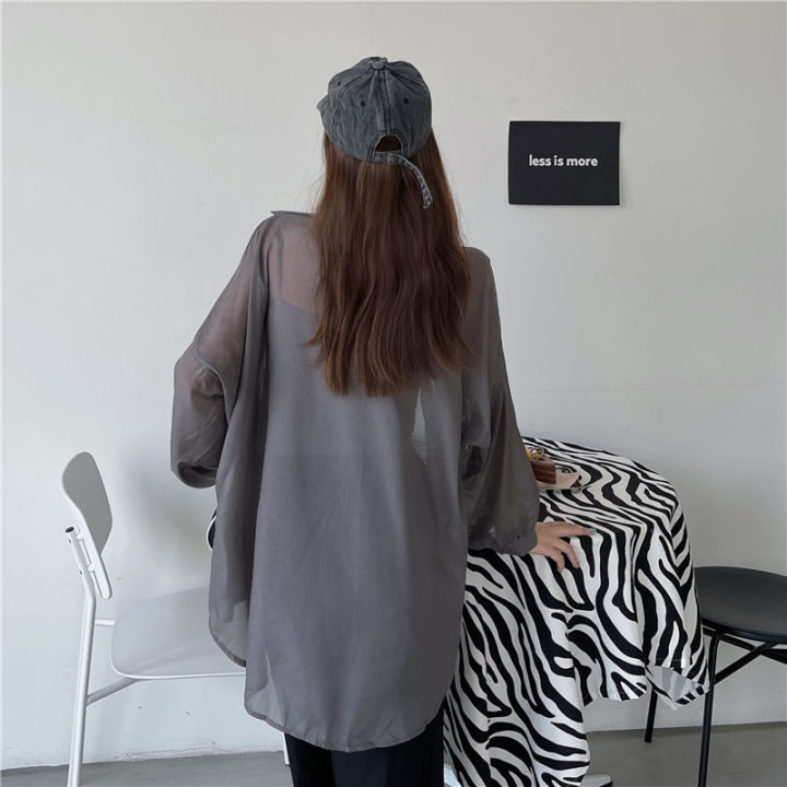Pearl%20Sun%20Protection%20Clothing%20Shirt%20Women's%20Design%20Sense%20Niche%20Summer%20Super%20Fairy%20See-through%20Chiffon%20Top%20Loose%20and%20Lazy%20Style%20-%20Image%204