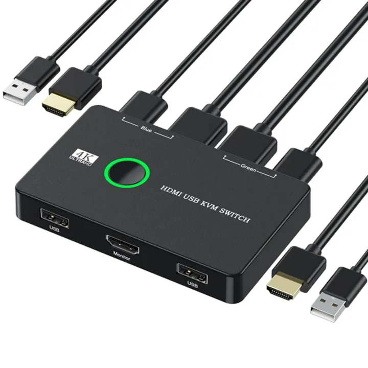 KVM Switch 2 Port Box USB and HDMI-Compatible Switch for 2 Computers