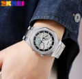 SKMEI Dual-Display Electronic Watch With Luminous Waterproof Steel Strap Fashion Business Wristwatches For Men 1816. 