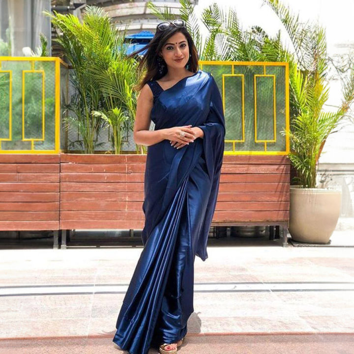Japani Silk Saree for Women- Deep Navy Blue - Sari