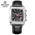 Hot selling Megir Men's Watch Fashion Light Retro Multi functional Timing Square Genuine Leather Men's Watch 2028.