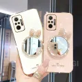 For Xiaomi Redmi Note 10 Pro Max Back Cover + Bowknot Makeup Mirror Fashion Shiny Plating Square Bumper Bling Girls Phone Case Soft TPU Silicone Shockproof Back Cover. 