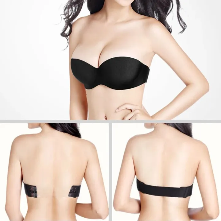 Womens%20Strapless%20Bra%20Tube%20Top%20Bra%20Push%20Up%20Beige/Black%20Brassiere%20Invisible%20Balconette%20Bra%20Seamless%20Underwear%20Wedding%20Dress%20-%20Image%203