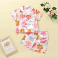 Toddler Baby Girls Clothes Pajamas Short Sleeve Lapel Neck Floral Print Buttons Tops + Loose Short Pants Sleepwear Pajamas Suits. 