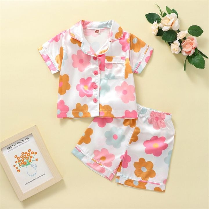 Toddler%20Baby%20Girls%20Clothes%20Pajamas%20Short%20Sleeve%20Lapel%20Neck%20Floral%20Print%20Buttons%20Tops%20+%20Loose%20Short%20Pants%20Sleepwear%20Pajamas%20Suits%20-%20Image%205