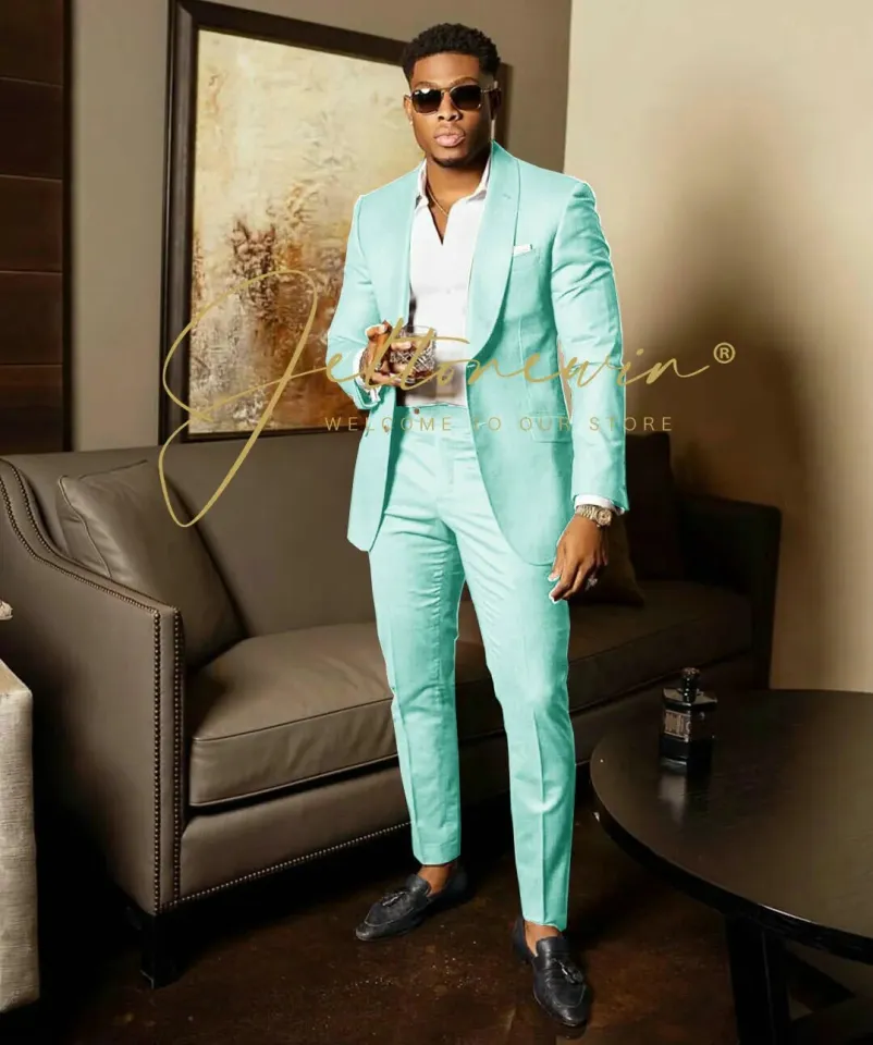 JELTONEWIN Casual Mint Green Mens Suits Business Blazer Slim Fit