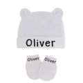 Custom Name Newborn Baby Cotton Beanies Hospital Hat and Mittens Set Solid Candy Color Stretchy Infant Warm Cap Gloves 0-1 Years.