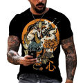 2023 New Summer Japanese Style Harajuku Samurai Tattoo Men's T-shirts Fashion Art Mask O-Neck Short-Sleeved Tattoo Punk Clothing. 