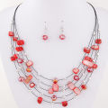 AliExpress wish exaggerated versatile crystal turquoise shell mix multi-layer necklace earrings set women's jewelry.