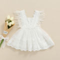 Ma&Baby Baby Girls Casual Dress, White Square Collar Sleeveless Lace Hem One-piece, 0-24 Months. 