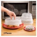 2 Pieces MICROWAVE FOOD COVER / Plate Cover Splatter Guard Non Stick Plastic Clear Dish Lid.