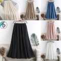 Ladies New Cotton Skirt Literary High-Waist A-Line Loose Medium Long Swing Elastic Waist Skirt. 