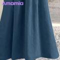 Amamia Casual Dress Pockets Women Pleated Flowy Hem Solid Midi Dress. 