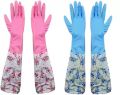Hand Cleaning Gloves Plus Autumn Winter Warm Velvet Rubber Glove Waterproof Antifreeze Home Long Gloves Kitchen Hand Gloves for Dish Washing.