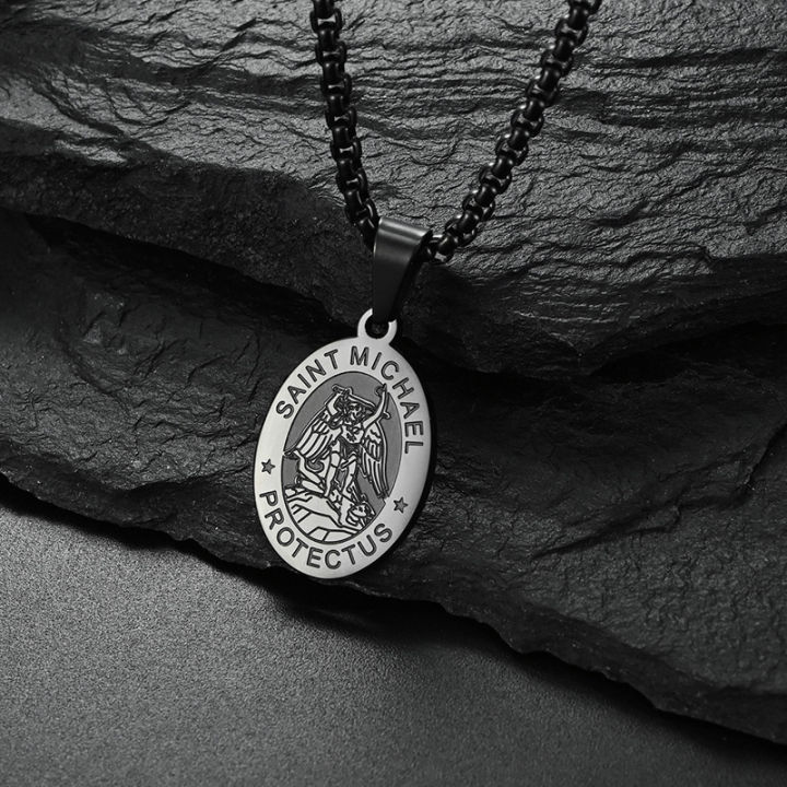 Stainless%20Steel%20Saint%20Michael%20Necklace%20Medal%20for%20Men%20Boys,%20St%20Michael%20Pendant%20Medallion%20with%20Chain%2024%20Inches%20-%20Image%204