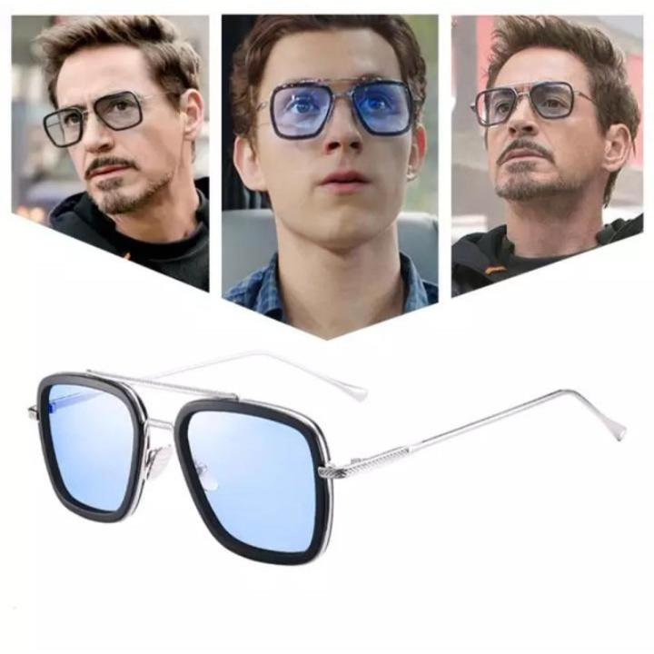 Iron man Glasses Endgame Tony Stark Square Sunglasses blue