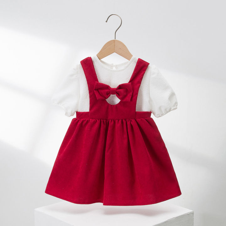 Mai%20Xiu%20Xiu%20Xiu%20Girls%20Dress%20Spring%20and%20Summer%20Bow%20Puff%20Sleeve%20Strap%20Dress%20Baby%20Children's%20Wear%20Two-Piece%20Set%20-%20Image%206