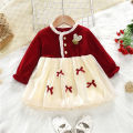 【Trending Now】 Spring And Winter New Girl Baby Dress With Knot Little Rabbit Button Lace Folded And Fluffy Dress Retro Style. 