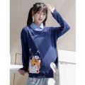 Cartoon Kitty Print Long Sleeve Pullover Top Women Sweatshirt.
