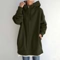 Women Zipper Long Jacket Coat Casual Loose Solid Color Outerwear Hoodies Ladies Long Sleeve Pocket Hooded Sweatshirt Overcoat. 
