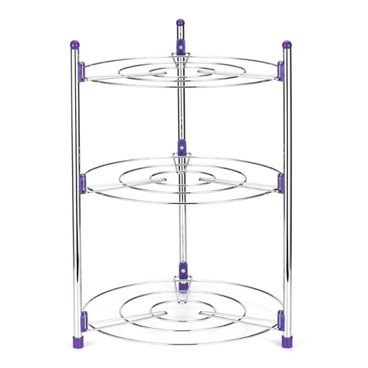 Kitchen Pot Rack Crock Pot Shelf Chrome-Plated 3 Tier Round Shelf Storage Tower Crock Pot Heat Insulation Pot Holder
