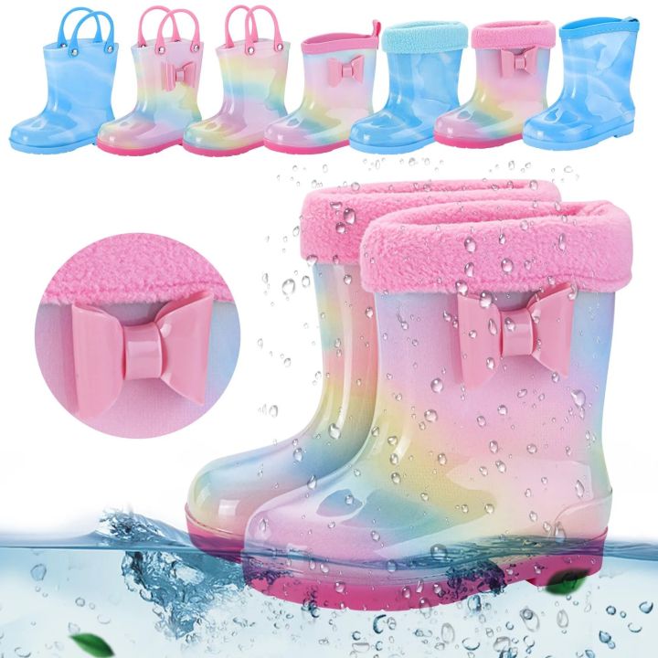 Rubber Waterproof Kids Rain Boots Baby Boys Girls Water Shoes Four Seasons Shoes Lightweight Non-Slip Cartoon Children Rainboots