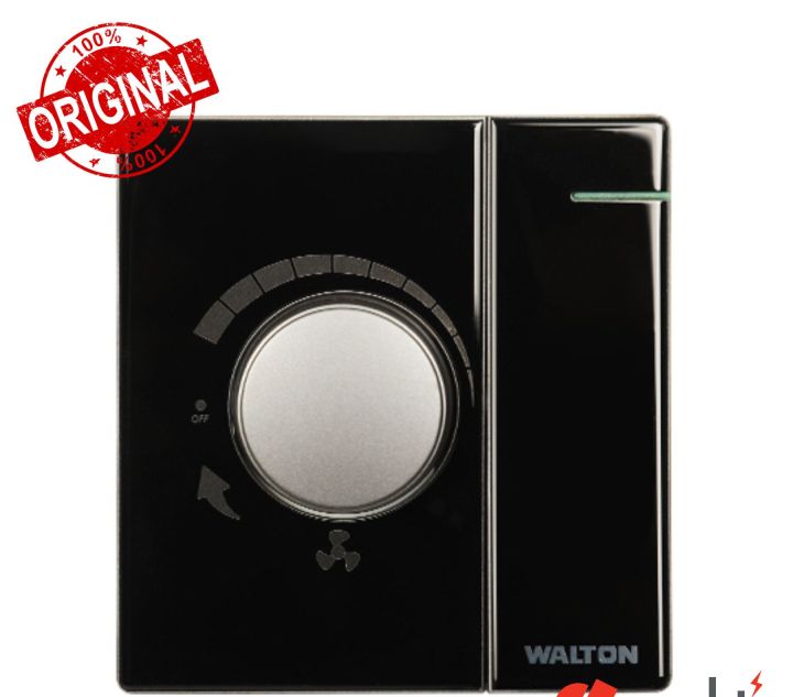 WALTON CRYSTAL BLACK Series 300W Fan Regulator Dimmer with Switch Socket Controller