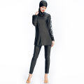 Slim Modest Muslim Swim Wear Burkini for Women Full Cover Solid Color White Flowers on One Sleeve Islamic Swimsuit with Hijab. 