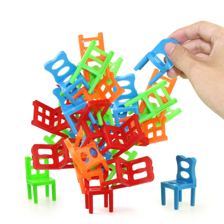 18Pcs/Set Mini Balance Chairs Game Stacking Blocks Assembly Family Game Balancing Training Interactive Educational Toy for Kids KankongAgu