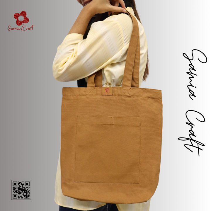 SamiaCrafts Canvas Tote Bag Exclusive Design with Outside Pocket Shopping Bag /College University Bag, Tote Bag with Zipper