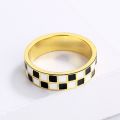 Exquisite Fashion Woman's for Ring Black and White Ring Minimalist Checkerboard Ring Handmade Enamel Party Wedding Ring.