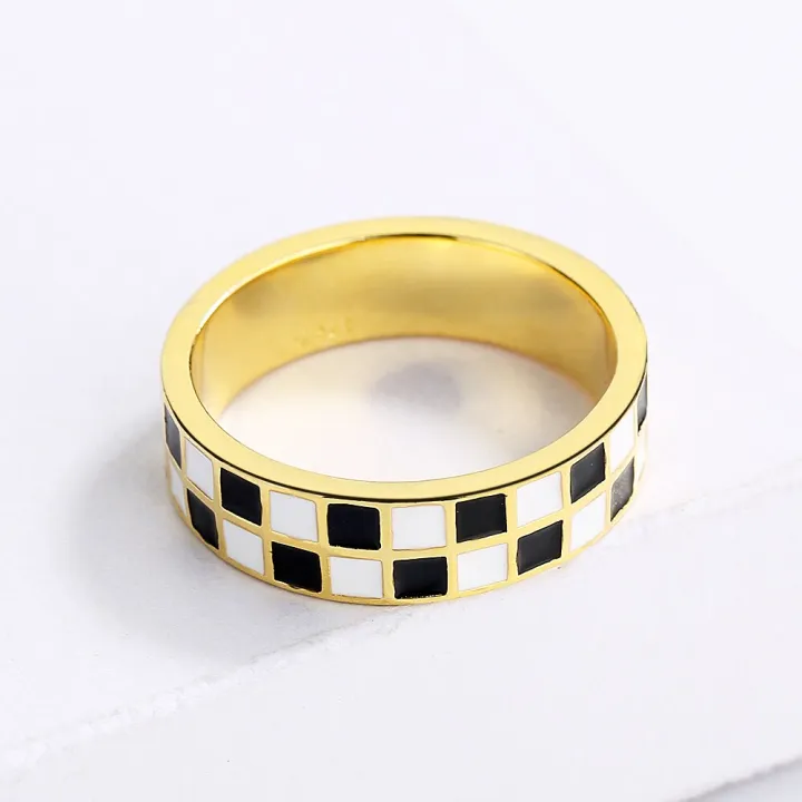 Exquisite%20Fashion%20Woman's%20for%20Ring%20Black%20and%20White%20Ring%20Minimalist%20Checkerboard%20Ring%20Handmade%20Enamel%20Party%20Wedding%20Ring%20-%20Image%206