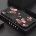 Retro Butterfly Flowers Square Silicone Case For Samsung Galaxy A14 A34 A54 A13 A33 A53 A32 A52 S23 Ultra S22 Plus S21 FE Cover.
