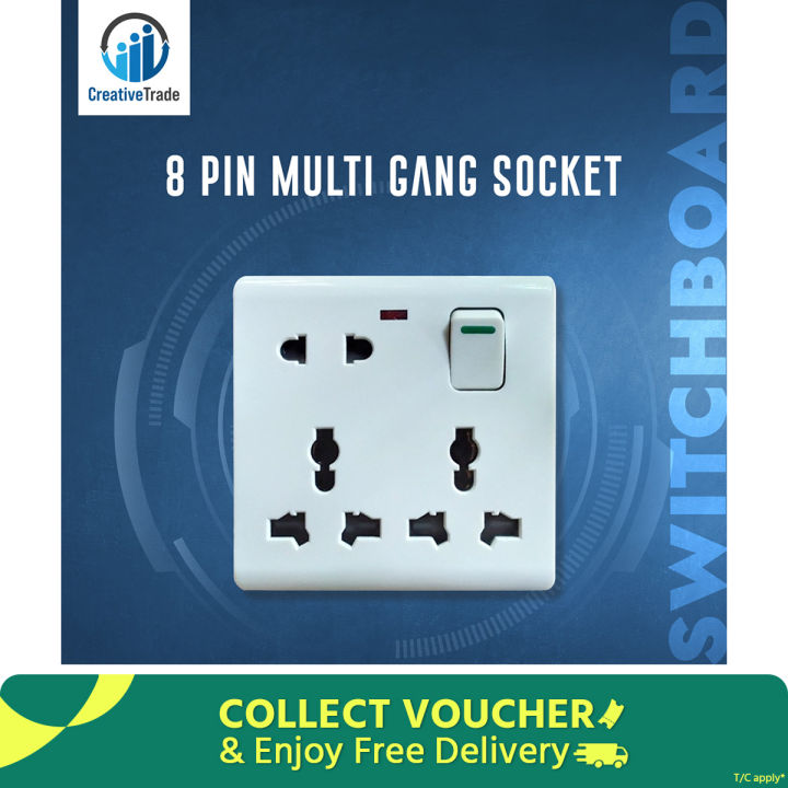 Multi Function Universal Wall Switch Socket - 8 Pin Universal Socket- Only Socket