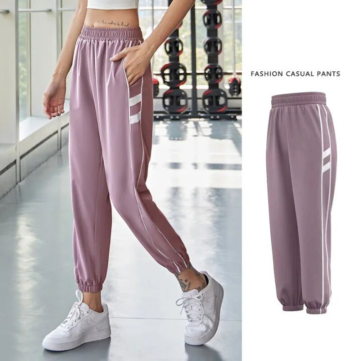 Women%20Sweatpants%20Elastic%20High%20Waist%20Sports%20Pants%20Workout%20Side%20Striped%20Running%20Training%20Trousers%20Fitness%20Yoga%20Jogger%20Pants%20-%20Image%203
