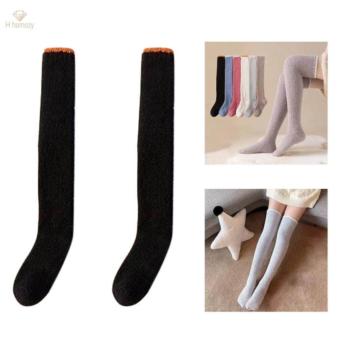Women Knee High Socks over Knee Thigh High Socks for Home Living Room Black