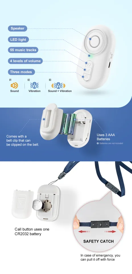 Life Alert Systems For Seniors No Monthly Fee Wireless Caregiver Pager  System - SOS Call Button With Vibration & 58 Melodies For Elderly Monitoring