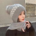 Fashionable Knit Hat Winter Hat for Women Knitted Windproof Warm with Plush Ball Decor Anti-slip Beanie Scarf Combo Stylish Ear.