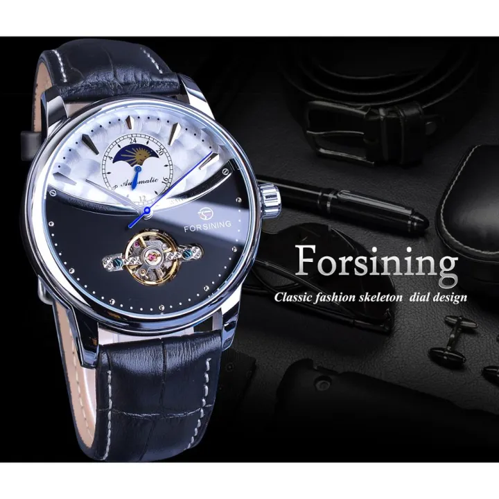 Forsining%20Man%20Watch%20Relogio%20Automatic%20Mechanical%20Black%20White%20Moon%20Phase%20Business%20Skeleton%20Tourbillon%20Leather%20Band%20Masculino%20-%20Image%203