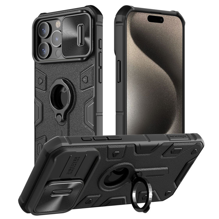 Nillkin CamShield Armor Case For iPhone 15 Pro Max with Slide Camera Back Cover And Ring Stand Holder For iPhone 15Pro