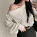 Sense of Design ins Large Lapel Strapless Long Sleeve Shirt Women's Salt Casual Korean Women's Outer Wear. 