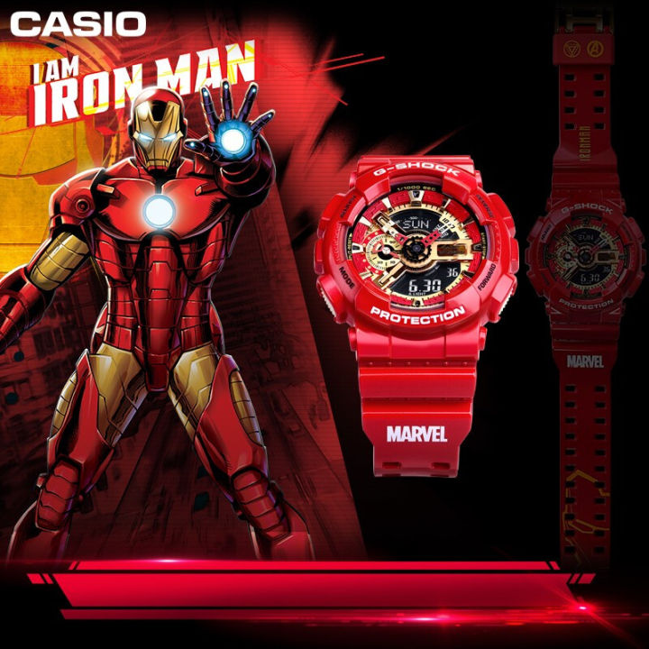 (Ready Stock) G-Shock x Iron Man Men Watch Digital Sport Watch LED Display Water Resistant Shockproof and Waterproof World Time LED Auto Light Sports Square Wrist Watches GA-110IRONMAN-4PR