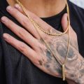 Vnox 3D Vertical Bar Necklaces for Men, Layering Stainless Steel Geometric Pendant, Layered Wheat Rope Cuban Chain, Boy Collar. 