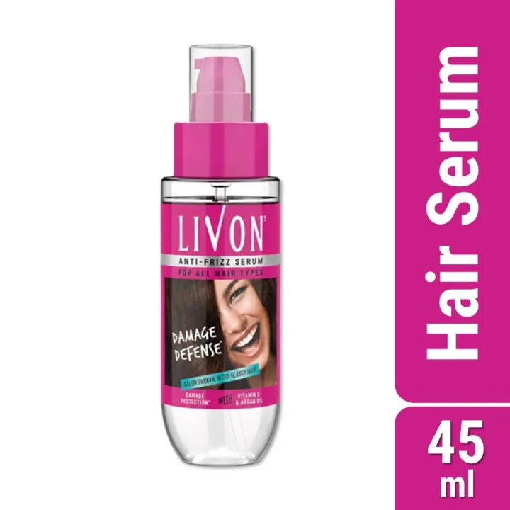 Livon Hair Serum with Argan Oil & Vitamin E for Women & Men For Frizz Free, Smooth & Glossy Hair Moisturizes & Detangles Hair All Hair Types 45 ml