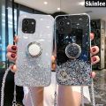 Phone Case for Samsung Galaxy A03 Glitter Starry Sky Bling Ring Lanyard Shiny Soft Cases for Samsung A03 Transparent Holder Stand Back Cover Stars Girls. 