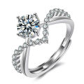 New Six Claw Diamond Forever Endless Love Heart Zircon Ring Wedding Rings Set Couple Engagement Silver Adjustable Ring.