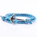 Factory wholesale multi layer blue rope bracelet steel anchor clamp blue rope jewelry nautical bracelet for men. 