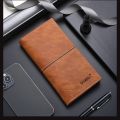 Men Long Thin Slim Wallet Vintage Pu Leather Male Credit Card Holder Brown Money Purses Solid Simplicity Business Wallet For Man. 