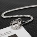 Classic Circle Ring Pendant Necklace- Men Stainless Steel  Color Round Rings Cuban Chain Necklace -Men Jewelry Gift. 